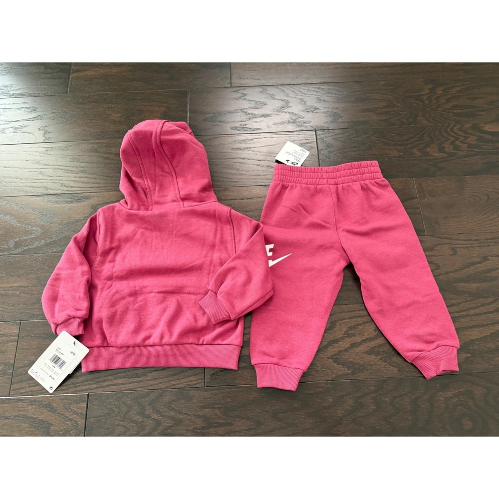 Nike Toddler Girls Pink Fleece Hoodie and Joggers 2-Piece Set 18M L135-ADZ 425 - Picture 9 of 11